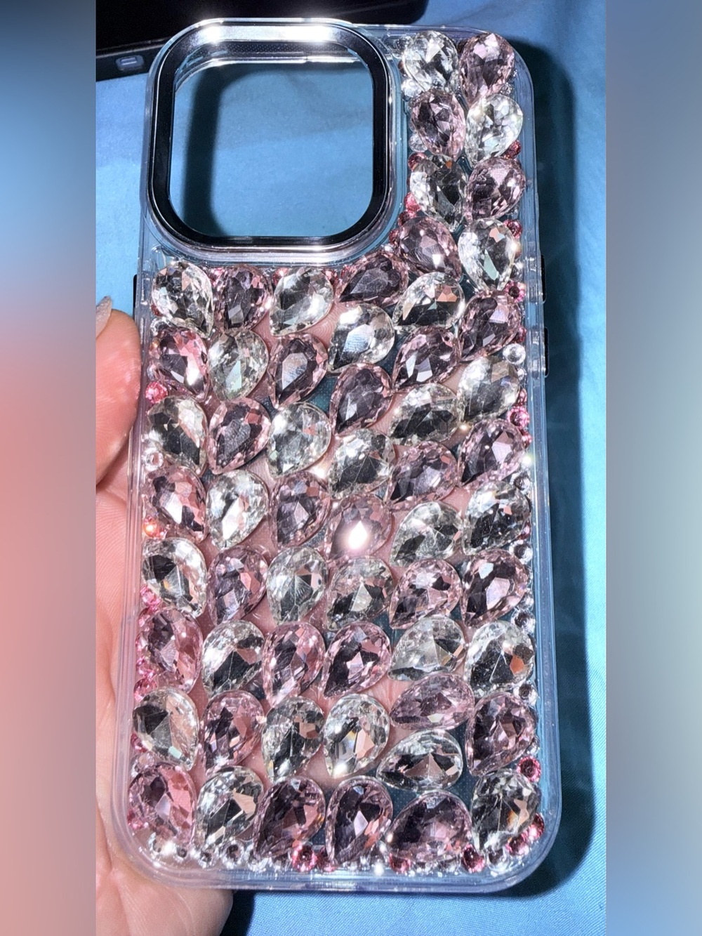 New Pink Crystal Teardrop Bling I Phone16 Pro Phone Case - Sparkling Protection